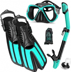 Snorkeling Gear with Adjustable Dive Flippers, Anti-Fog Mask, Dry Top Snorkel  Professional Snorkeling Set for Snorkeling Swimming Scuba Diving