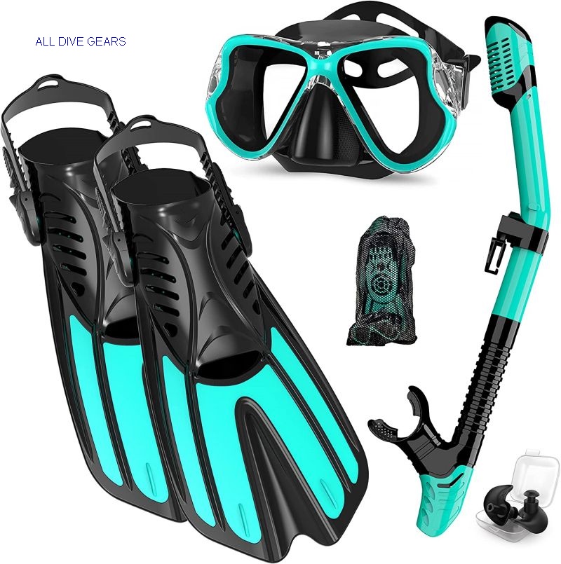 The Snorkel set includes Full Foot Pocket Adjustable Dive Flippers, 180 ...