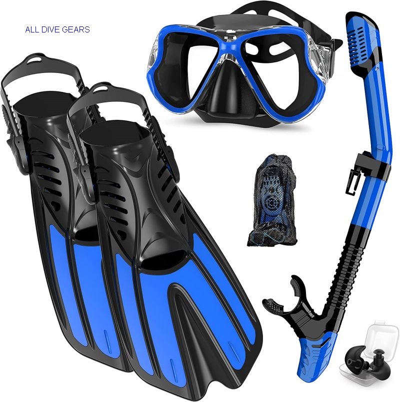 The Snorkel set includes Full Foot Pocket Adjustable Dive Flippers, 180 ...